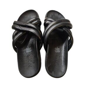 Old Navy Women's Black Faux-Leather Puff Cross-Strap Sandals Size 9